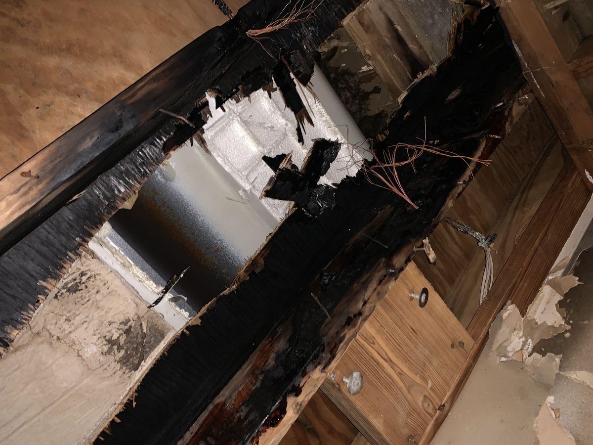 Fire and smoke damage exposed during a mitigation assessment